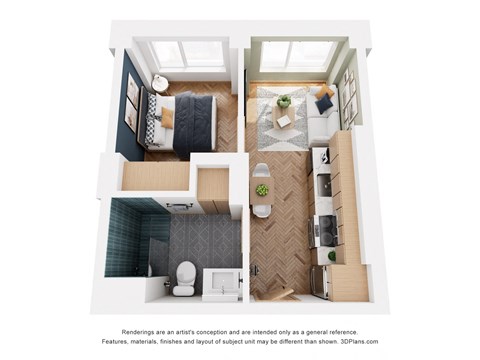 Floor plan for 1 bed, 1 bath, 416 sqft